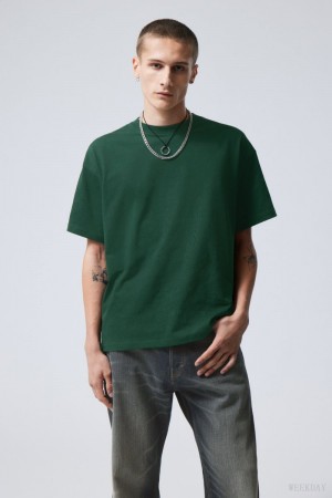 Weekday Great Boxy Heavyweight T-Shirt Dark Green | REME1956