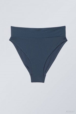 Weekday Heat High Waist Bikini Bottoms Navy | HYIR1802