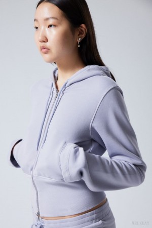 Weekday High Rib Mini Zip Hoodie Light Purple | YQJK7401