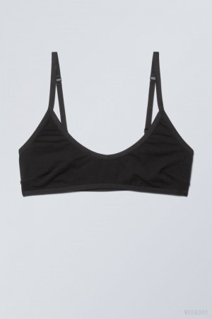 Weekday Inez Scooped Cotton Bralette Bralette Black | JNCY1296