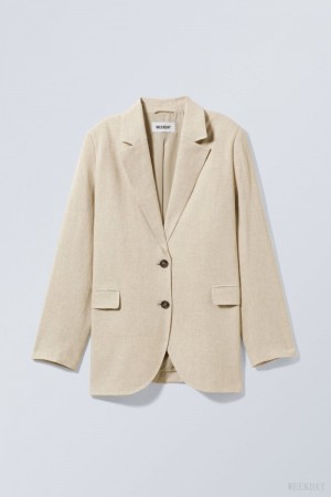 Weekday Isa Linen Mix Blazer Beige | YPZX1137