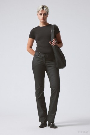 Weekday Jackie Low Waist Trousers Black | TURK4351