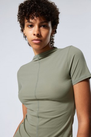 Weekday Jen Mockneck Top Khaki Green | NALP2543