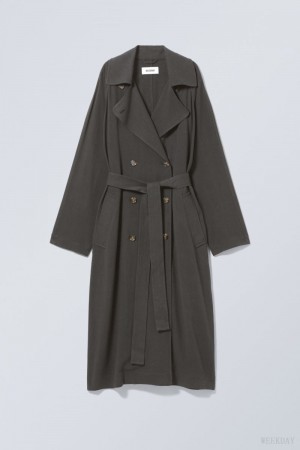 Weekday Julie Linen Mix Trench Dark Grey | QUEM1632