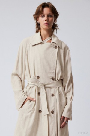 Weekday Julie Linen Mix Trench Ecru | BSZZ1194