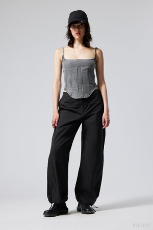 Weekday Junko Nylon Zip Trousers Black | JMKQ4452