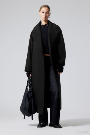 Weekday Kia Oversized Wool Blend Coat Black | WHZB2530