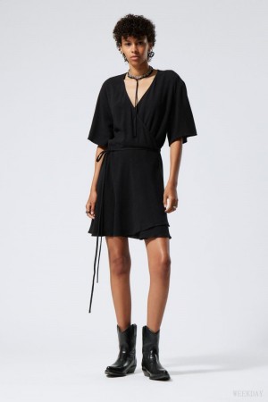 Weekday Kimberly Linen Mix Dress Black | YGZD3768