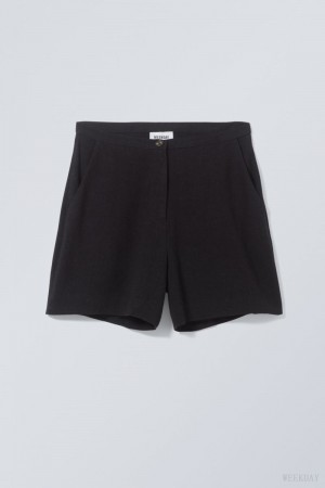 Weekday Kit Linen Mix Shorts Black | XYAO2340