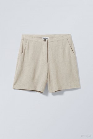 Weekday Kit Linen Mix Shorts Ecru | MRLI3859