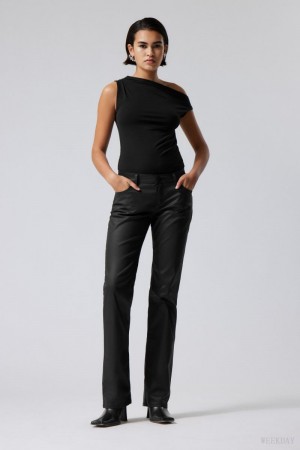 Weekday Lana Coated Trousers Black | OMEF4218