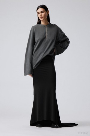 Weekday Long Asymmetric Drape Skirt Black | UHOU6641