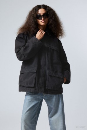 Weekday Luca Washed Parka Jacket Black | TWGM9052