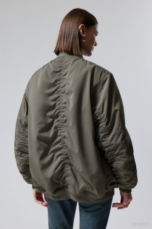 Weekday Lui Oversized Bomber Jacket Khaki Green | SOAH8067