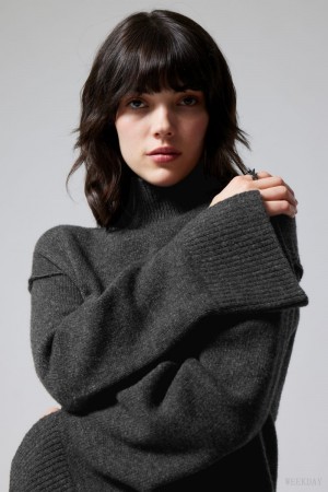 Weekday Maggie Wool Turtleneck Dark Grey | XROA8134