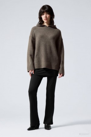 Weekday Marla Oversized Soft Knit Hoodie Dark Mole | KYOO6166