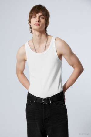 Weekday Matheus Rib Tank Top White | NJWY0588