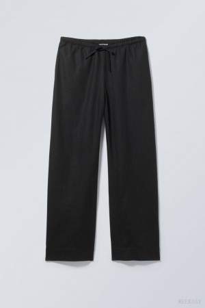 Weekday Mia Linen Mix Trousers Black | ZBSG3174