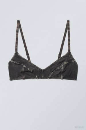 Weekday Miley Washed Cotton Bra Bra Black | ZZMY4952