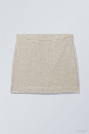 Weekday Millie Linen Mix Mini Skirt Ecru | OKTH1565