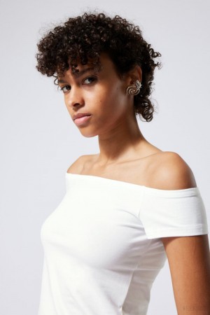 Weekday Off Shoulder T-shirt White | XZEB7803