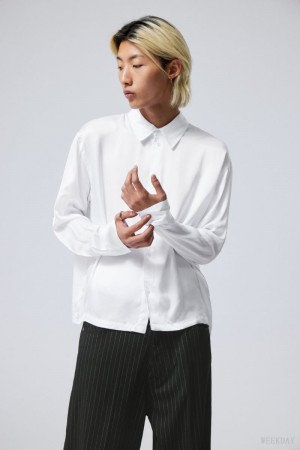 Weekday Oversized Boxy Shiny Shirt White | ATTL0034