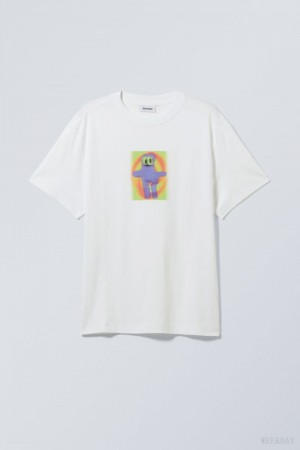 Weekday Oversized Graphic Printed T-shirt Purple White | YBYD3229