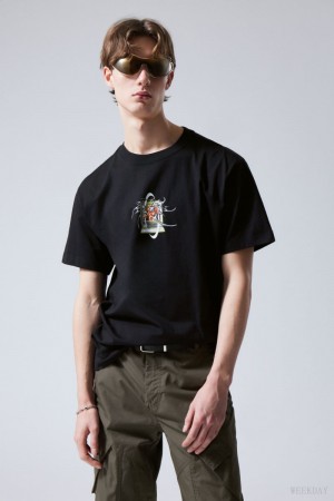 Weekday Oversized Graphic Printed T-shirt Black | CRPA3788