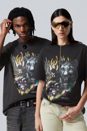 Weekday Oversized Graphic Printed T-shirt Raw Animals Energy | NXRZ5568