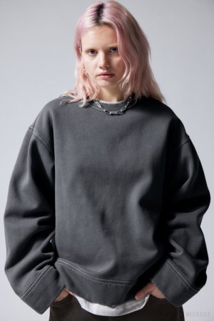 Weekday Oversized Heavyweight Sweatshirt Grey | WVTO0286