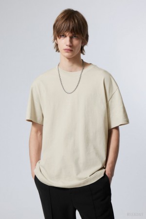 Weekday Oversized Heavyweight T-shirt Beige | ZBNJ9403