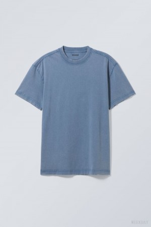 Weekday Oversized Heavyweight T-shirt Blue | LNEE3634