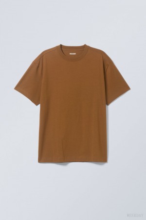 Weekday Oversized Heavyweight T-shirt Brown | FGAR7110