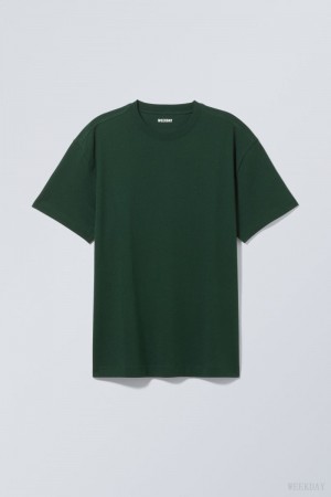 Weekday Oversized Heavyweight T-shirt Dark Green | BGEK3543