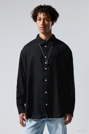 Weekday Oversized Linen Shirt Black | QQFX3343