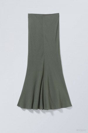 Weekday Paige Long Skirt Dark Khaki Green | UFXM9239