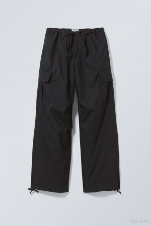 Weekday Parachute Loose Cargo Trousers Black | QHHW6477