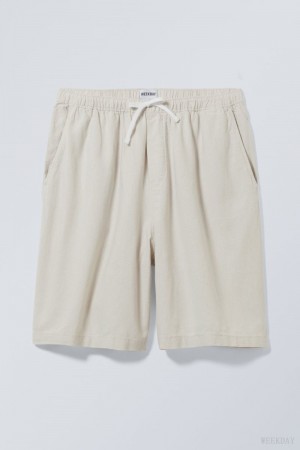 Weekday Patrik Loose Linen Shorts Beige | RHDM4383