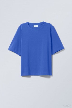 Weekday Perfect Boxy T-shirt Deep Blue | YJXF9486