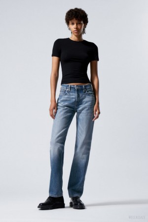 Weekday Pin Mid Straight Jeans Blue | RCPM4017