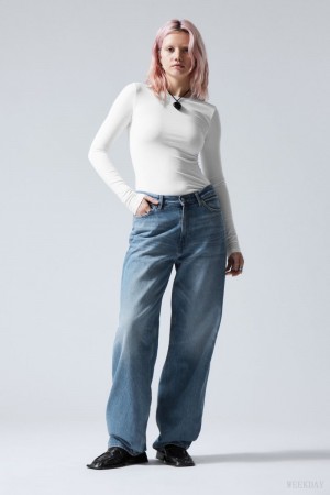 Weekday Rail Mid Loose Straight Jeans Blue | XJEV4488