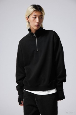 Weekday Relaxed Heavy Half Zip Sweater Black | GWHT6786