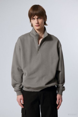 Weekday Relaxed Heavy Half Zip Sweater Grey | YAGC9754