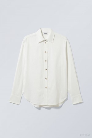 Weekday Relaxed Linen Mix Shirt White | JUHE2534