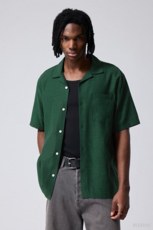 Weekday Relaxed Resort Short Sleeve Shirt Dark Green | IZHZ8810