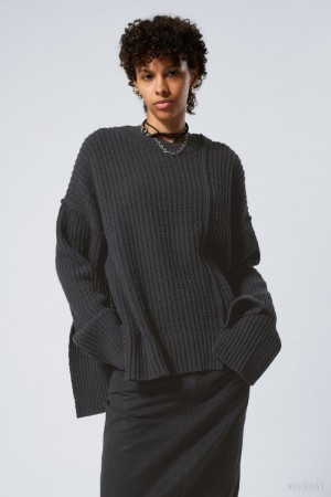 Weekday Rey Oversize Asymmetric Sweater Dark Grey | PZSA0240