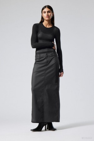 Weekday Rose Coated Maxi Skirt Black | TLGM6369