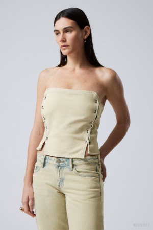 Weekday Rose Denim Corset Top Sunbleached | SXIW3814