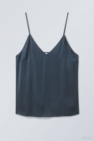 Weekday Shine Satin Singlet Dark Turquoise | SHGA2572