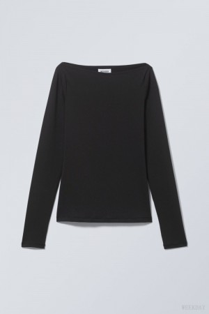 Weekday Side Slit Long Sleeve Black | FNYX1863